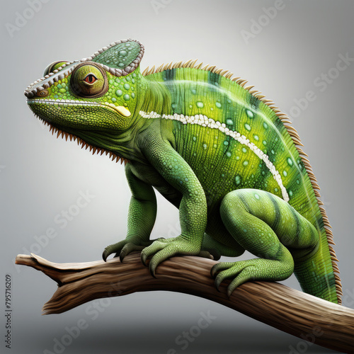 Watercolor Green colored chameleon close up  clipart Illustration  Generative Ai