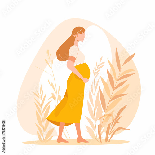 A pregnant woman is walking