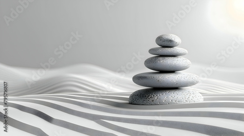 A simple line drawing of three stacked stones in a zen garden