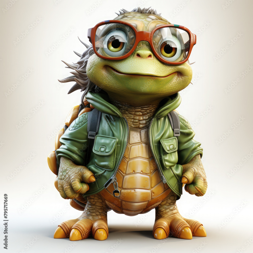Watercolor turtle with glasses in front of studio, clipart Illustration, Generative Ai Watercolor turtle with glasses in front of studio, clipart Illustration, Generative Ai