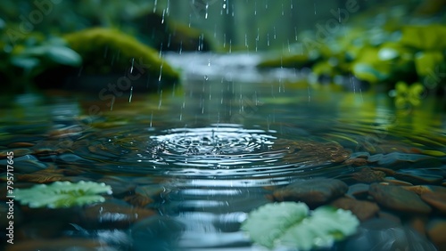 Harvesting rainwater improves water quality and availability using natural methods. Concept Water conservation  Sustainable practices  Environmental impact  Natural resources  Improving water quality