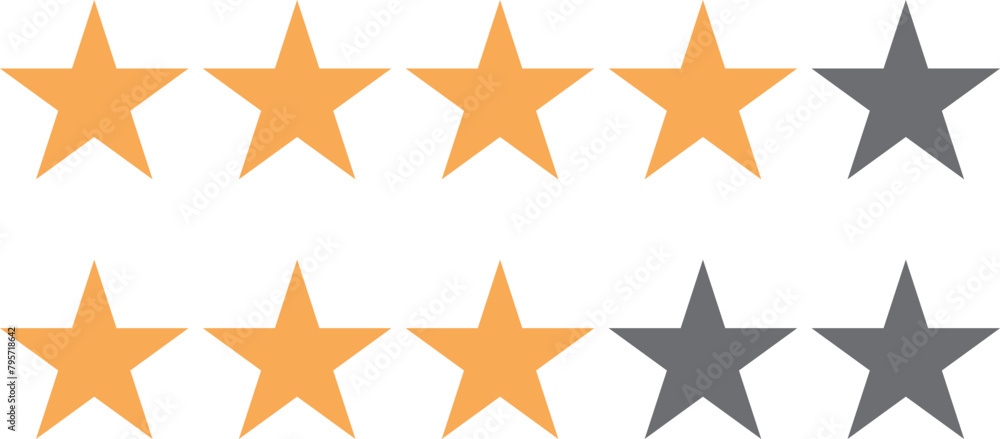 Four and three stars icon set isolated on white background . Stars rating icon vector Four and three stars icon set isolated on white background . Stars rating icon vector