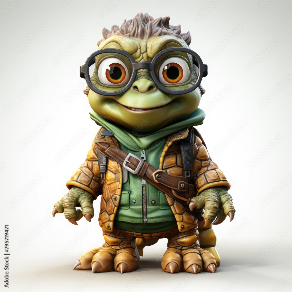 Watercolor turtle with glasses in front of studio, clipart Illustration, Generative Ai Watercolor turtle with glasses in front of studio, clipart Illustration, Generative Ai