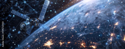 a satellite orbiting the Earth.
Satellite in space orbit, ground communication technologies, information communications