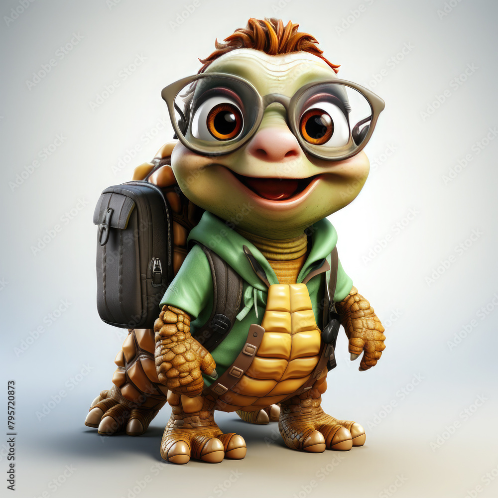 Watercolor turtle with glasses in front of studio, clipart Illustration, Generative Ai Watercolor turtle with glasses in front of studio, clipart Illustration, Generative Ai