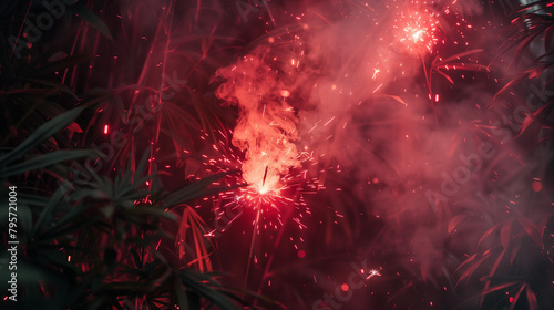 Fireworks Eruption Amongst Foliage - Festive Event Photography 