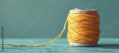 An illustration of a minimalist spool of thread with a needle threaded photo