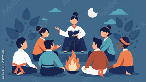 At the end of a long training session a group of students gather around a campfire discussing how they can apply the lessons learned in martial