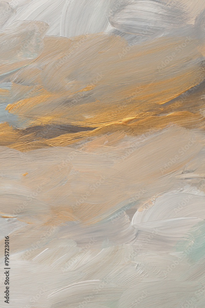 Fototapeta premium Art modern oil and Acrylic smear blot painting wall. Abstract texture beige, gold color stain brushstroke background.