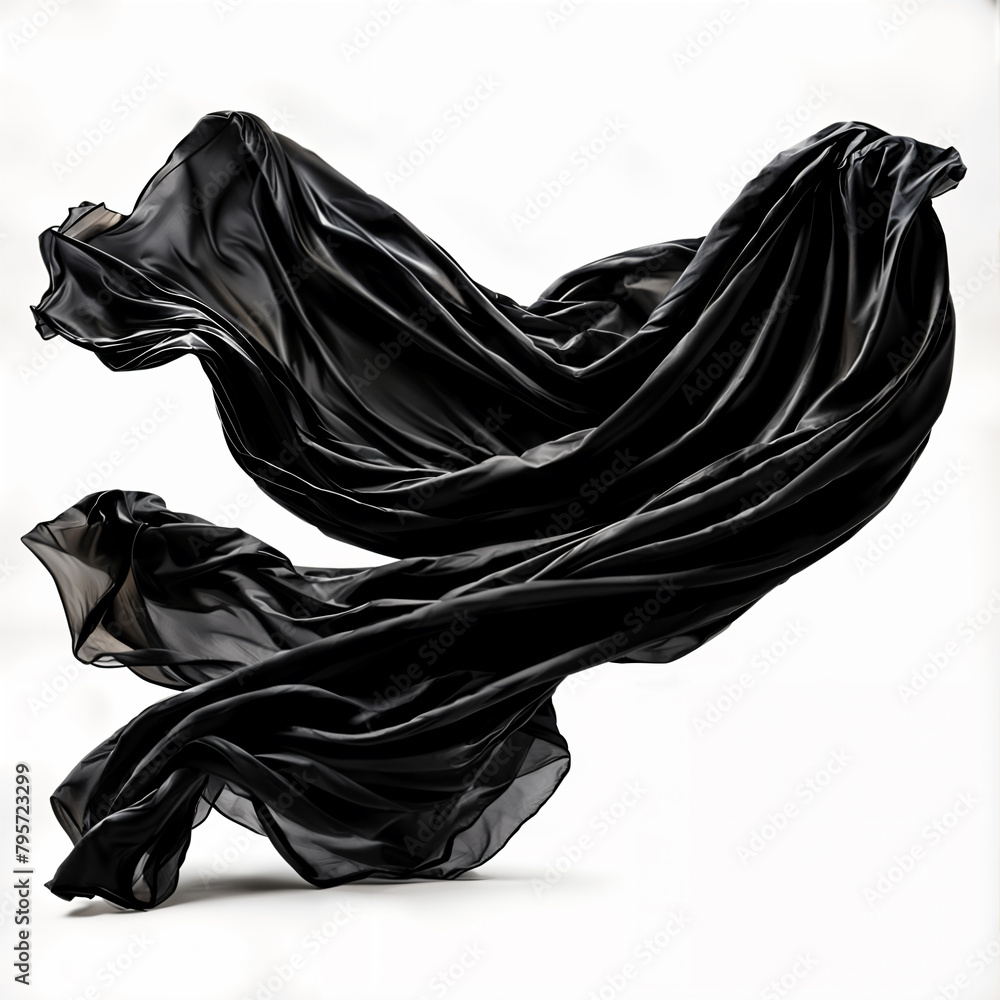 A black, flowing fabric draped over a form, creating an abstract and artistic representation. A black, flowing fabric draped over a form, creating an abstract and artistic representation.