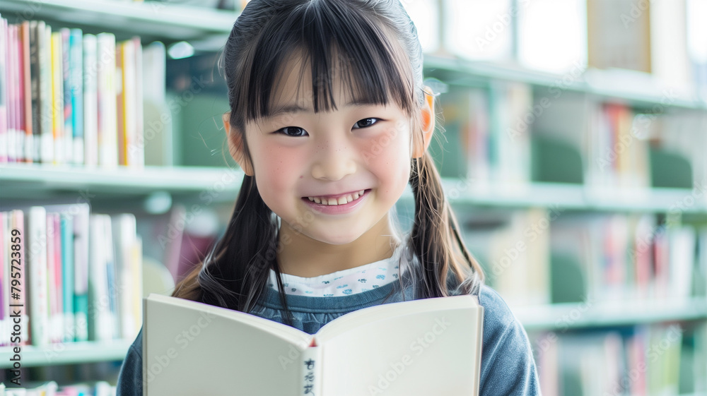 図書室の小学生の女の子 図書室の小学生の女の子