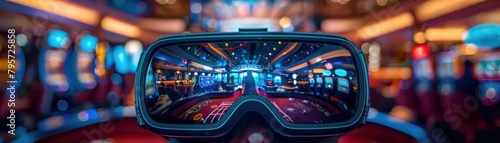 Close-up of a virtual reality headset displaying a live baccarat game, focusing on the immersive squeeze feature and high-definition graphics © BoOm