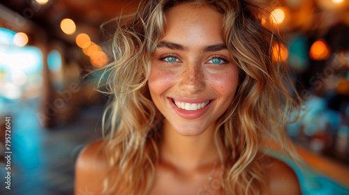 Smiling Woman Close Up. Generative AI