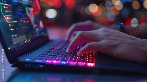 Close-up of hands using a gaming laptop to engage with live esports betting, focusing on the integration of streaming and in-play betting