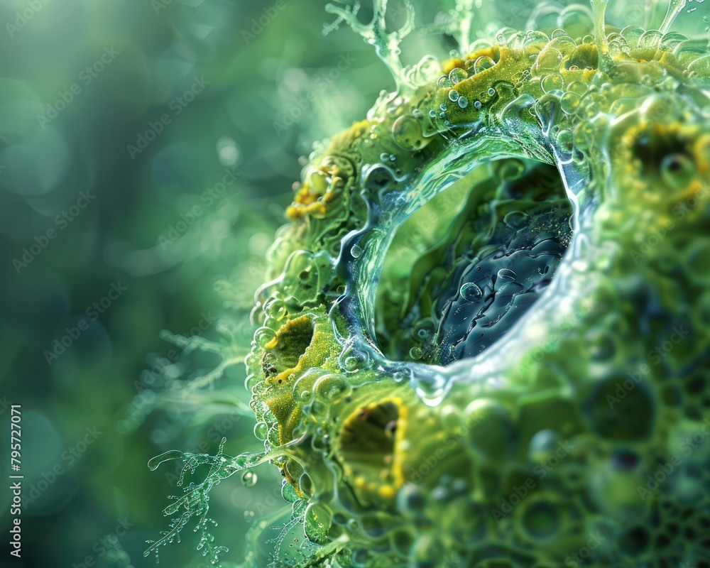 Closeup view of a plant cell under osmotic pressure, highlighting the