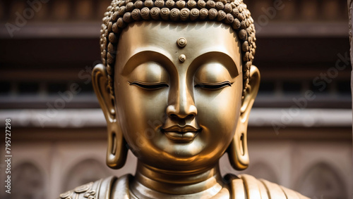 Close-Up Shot of a Serene Buddha Statue, Radiating Peace and Enlightenment.