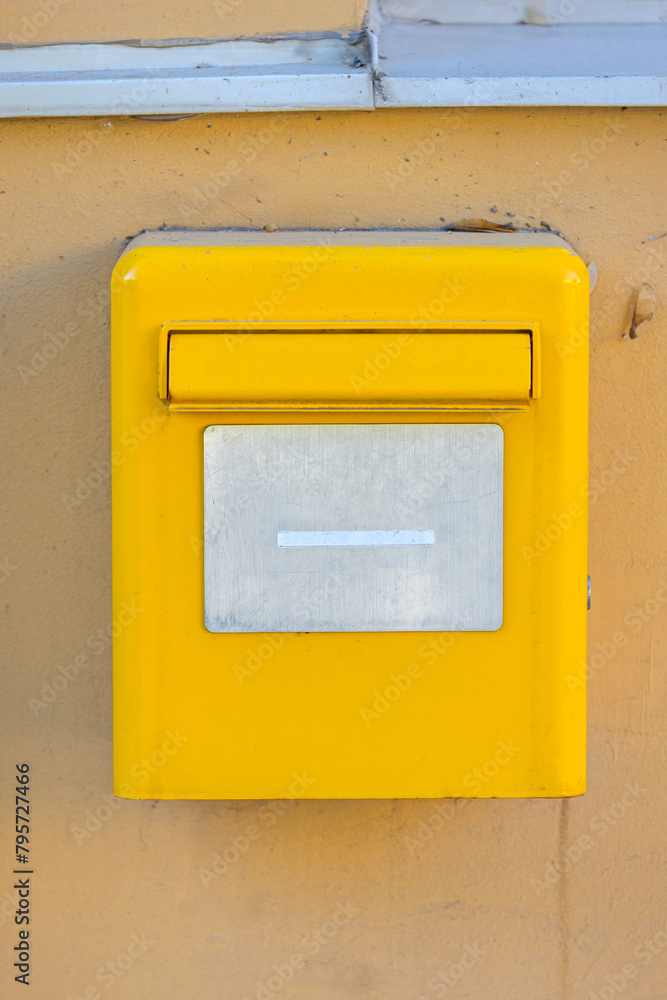 Serbian Post Yellow Mail Box Mounted at Building Wall