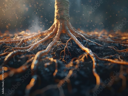Create a visualization of nitrogen fixation occurring within the root nodules of a plant photo