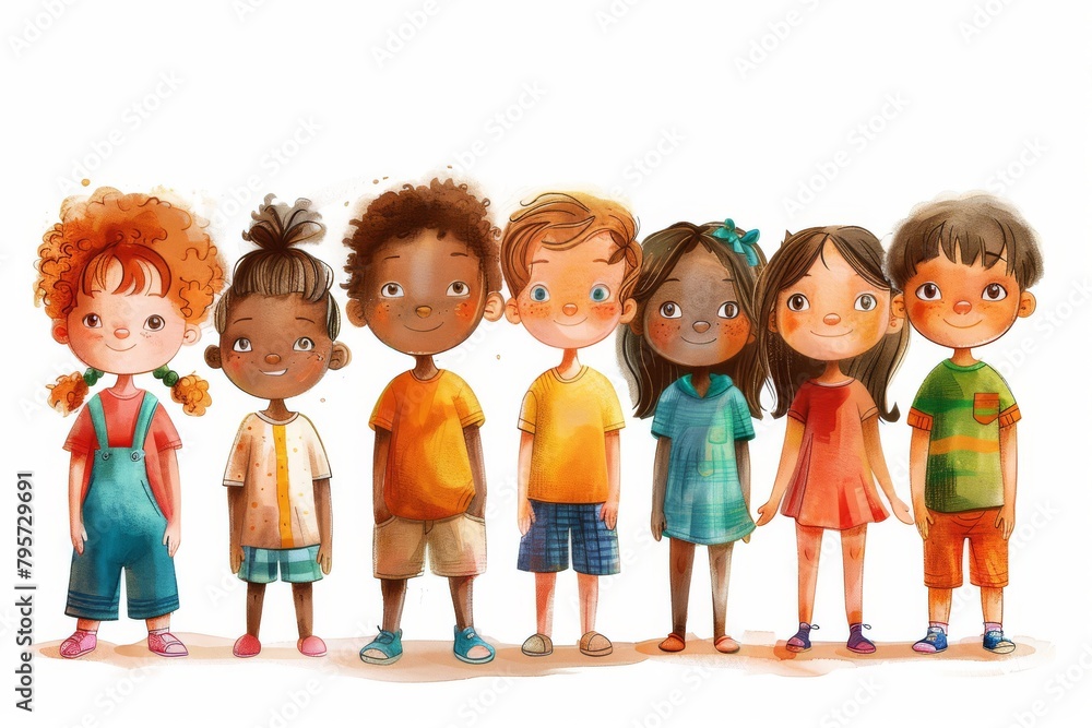 Multiethnic kids banner. World Children's Day concept banner. Childrens day watercolor painting. Protection of children's rights. Multiethnic kids banner illustration Multiethnic kids banner. World Children's Day concept banner. Childrens day watercolor painting. Protection of children's rights. Multiethnic kids banner illustration