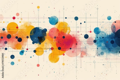 Illustrate the concept of Quorum Sensing using colors and shapes that represent the interconnected nature of communication signals photo