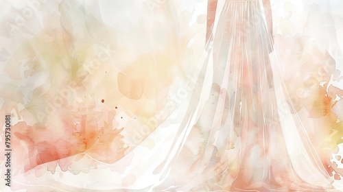 A watercolor illustration of a simple yet elegant bohoinspired wedding dress, draped gracefully and painted in soft hues cute photo