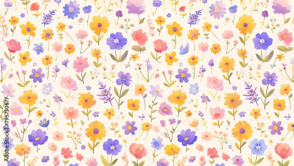 Colorful flowers background. A colorful flower pattern background illustration with colorful daisies. A flower texture illustration. 