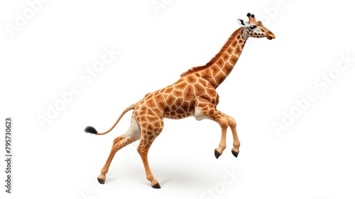 Running giraffe in full height on white background
