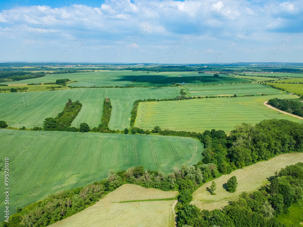 Aerial view of fields around Uhrineves in Prague, Czech republic