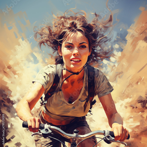 Road racing lifestyle: young woman having fun making a cyclo cross ride on rough terrain