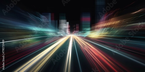 Car motion trails. Speed light streaks background with blurred fast moving light effect  Racing cars dynamic flash effects city road with long exposure night lights