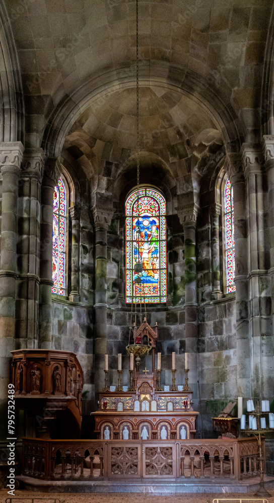 Obraz premium The interior of the neo-gothic chapel of Nossa Senhora das Vitorias at the Lagoa das Furnas, San Miguel, Azores. 
