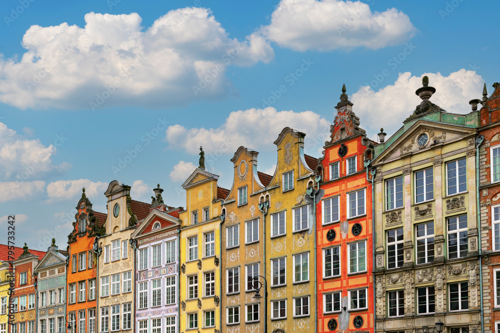 Colorful facades of ancient houses in the Old Town of Gdansk	
