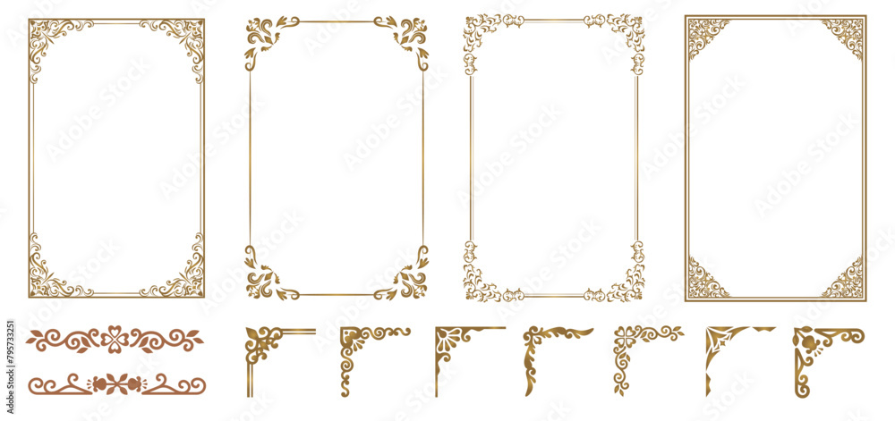 Set of Decorative vintage frames and borders. Vector Corners. floral ornament..eps