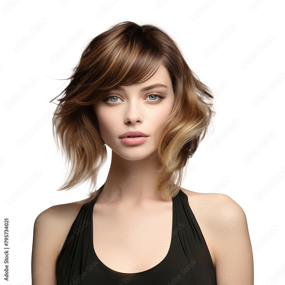 Beautiful Girl in Black Tank Top on Transparent Background Beautiful Girl in Black Tank Top on Transparent Background