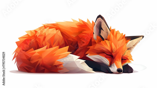 Naklejka An illustration of a simple geometric fox curled up sleeping