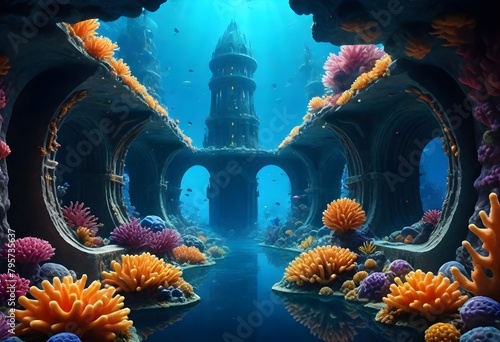 Fantasy a hyperrealistic 8k underwater coral city  (6) photo