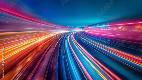 Car motion trails. Speed light streaks background with blurred fast moving light effect, Racing cars dynamic flash effects city road with long exposure night lights