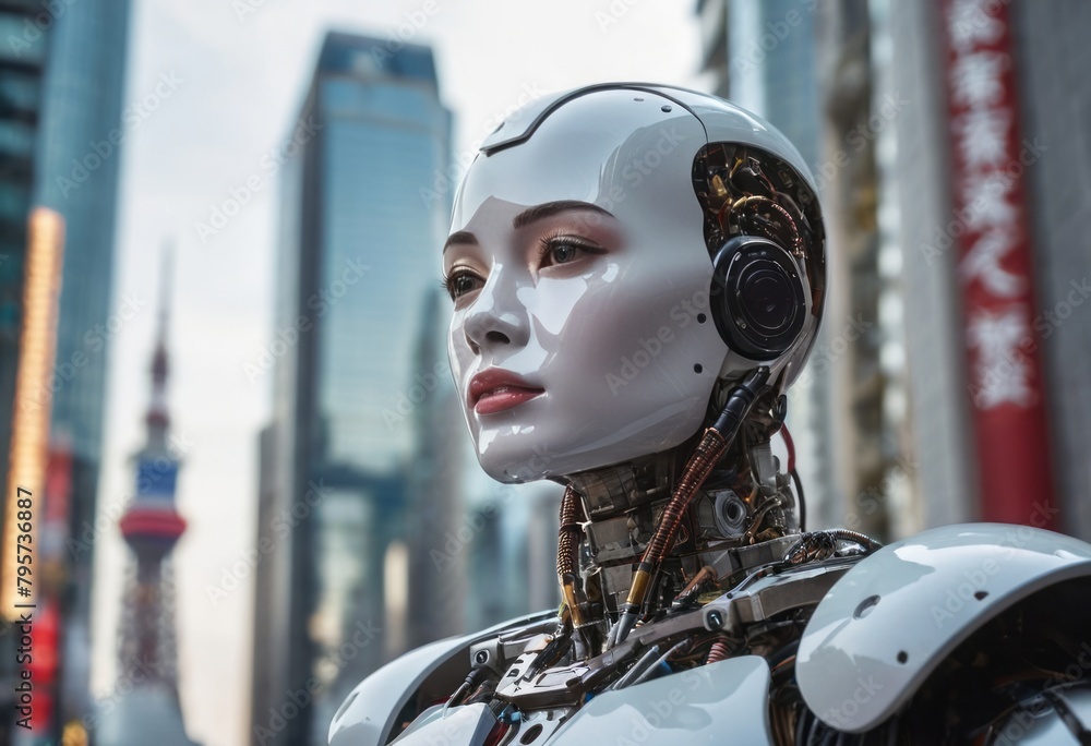 An android robot standing in an urban setting, reflecting the integration of AI and robotics into modern life. An android robot standing in an urban setting, reflecting the integration of AI and robotics into modern life.