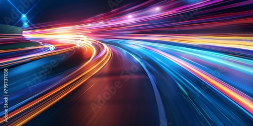 Car motion trails. Speed light streaks background with blurred fast moving light effect, Racing cars dynamic flash effects city road with long exposure night lights © AminaDesign