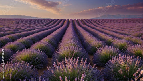 Lavender Fields Forever, A Vibrant Landscape with Endless Rows of Blooming Lavender, Perfuming the Air.