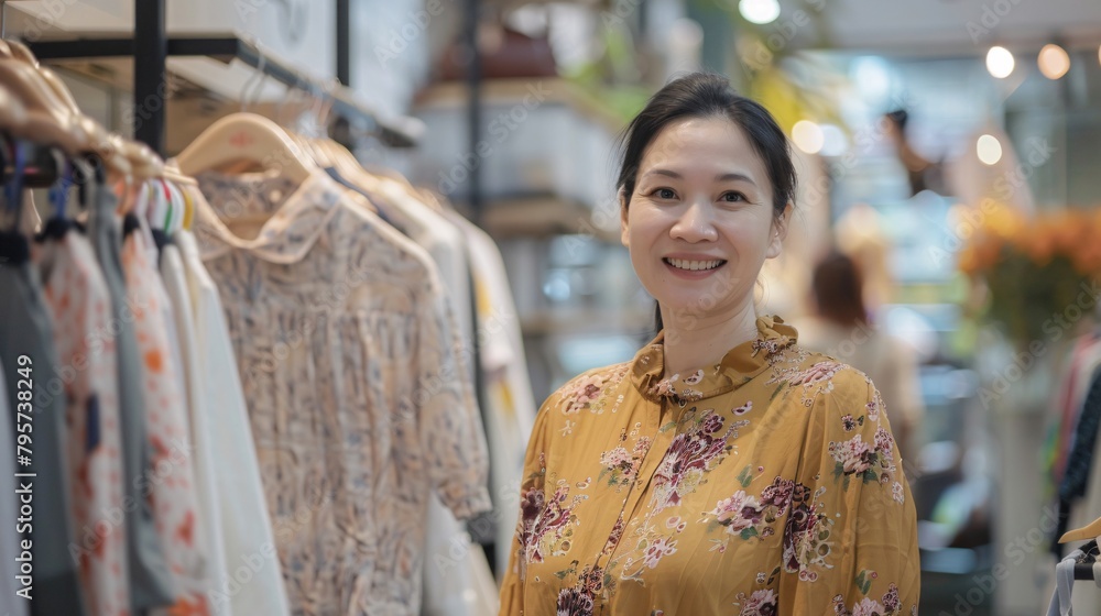 portrait of clothing shop owner, standing in front of his clothing shop and looking at camera portrait of clothing shop owner, standing in front of his clothing shop and looking at camera