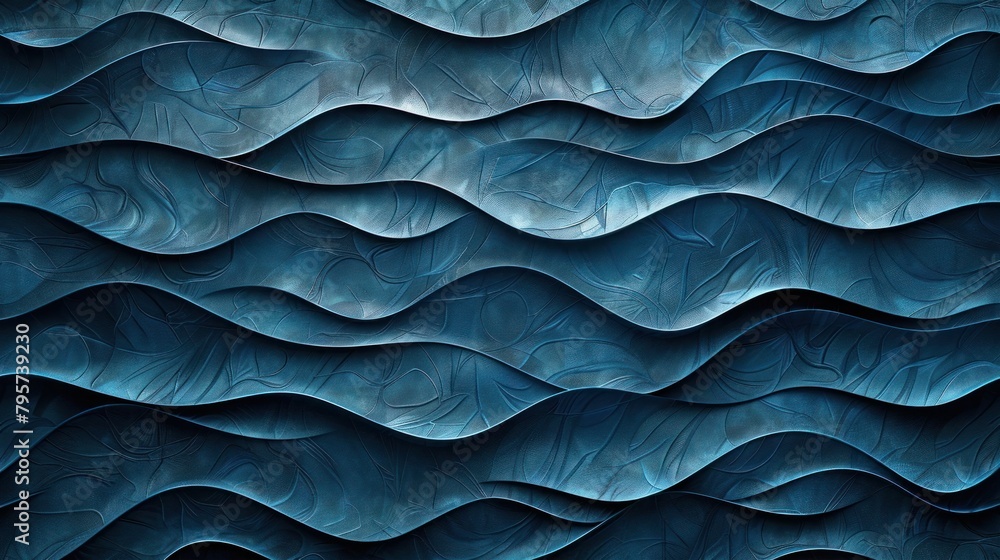Obraz premium Deep blue wall paper waves pattern