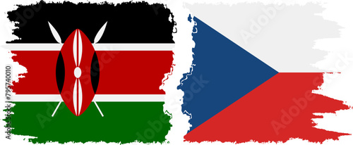 Czech and Kenya grunge flags connection vector