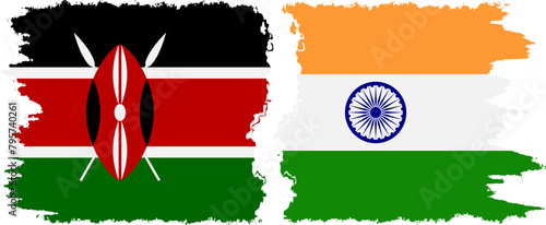 India and Kenya grunge flags connection vector
