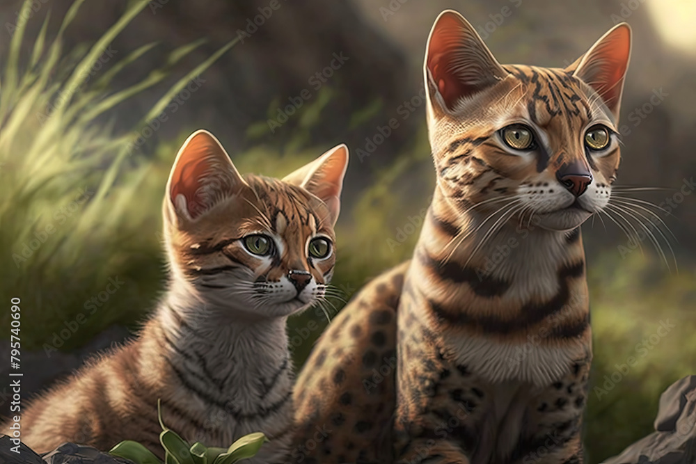 Bengal cats in grass