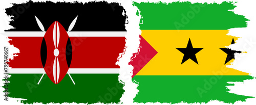 Sao Tome and Principe and Kenya grunge flags connection vector