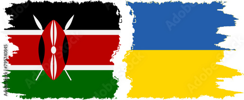 Ukraine and Kenya grunge flags connection vector
