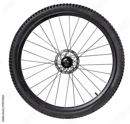 Bicycle wheel for riding in the mountains on an isolated background.