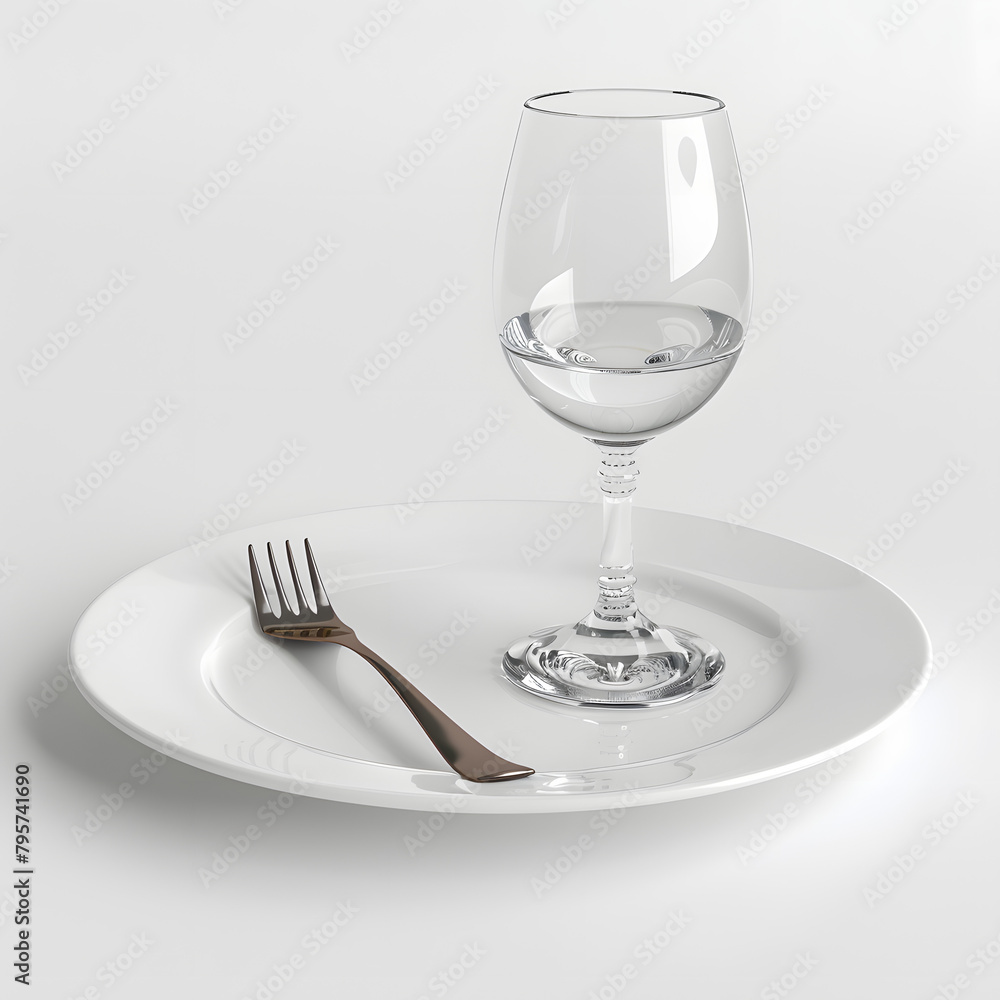 white plate with fork and glass AI generated