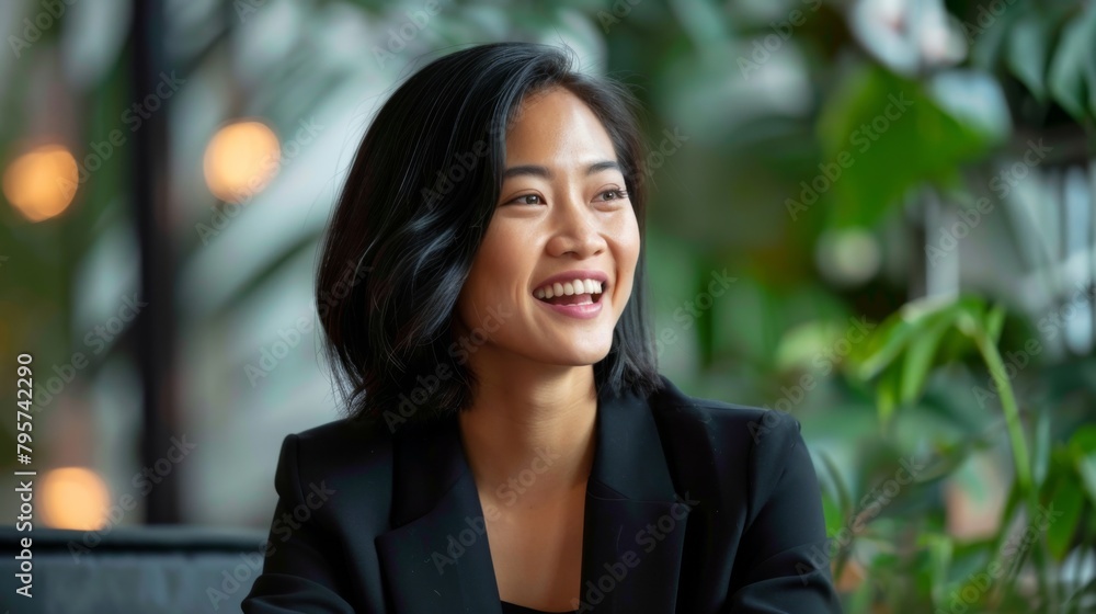 Confident Businesswoman Smiling During Presentation Confident Businesswoman Smiling During Presentation
